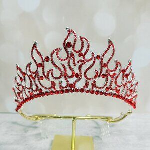 Flame of Fire Crown, Holy Fire Tiara, Red Crystal Crown, Silver Crown Tiara